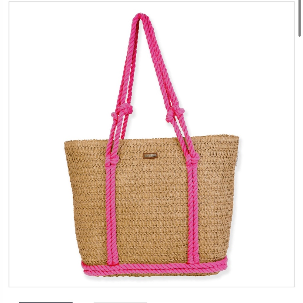 BRAND NEW Sun N Sand Fuchsia Pink Paper Straw tote‎ bag- Zip Top women’s, Beach